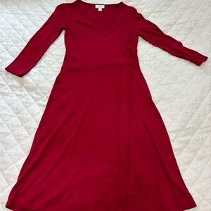 Elegant Garnet Red faux Wrap Dress EUC 3/4 length sleeves